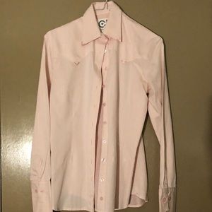 CR Ranch Wear light pink herringbone show shirt with crystals